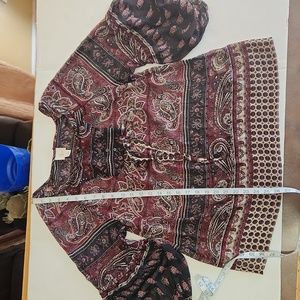 Yvos, Sheer Boho (bohemian), Peasant, Flowy, blouse with yoke, ruffled neck line